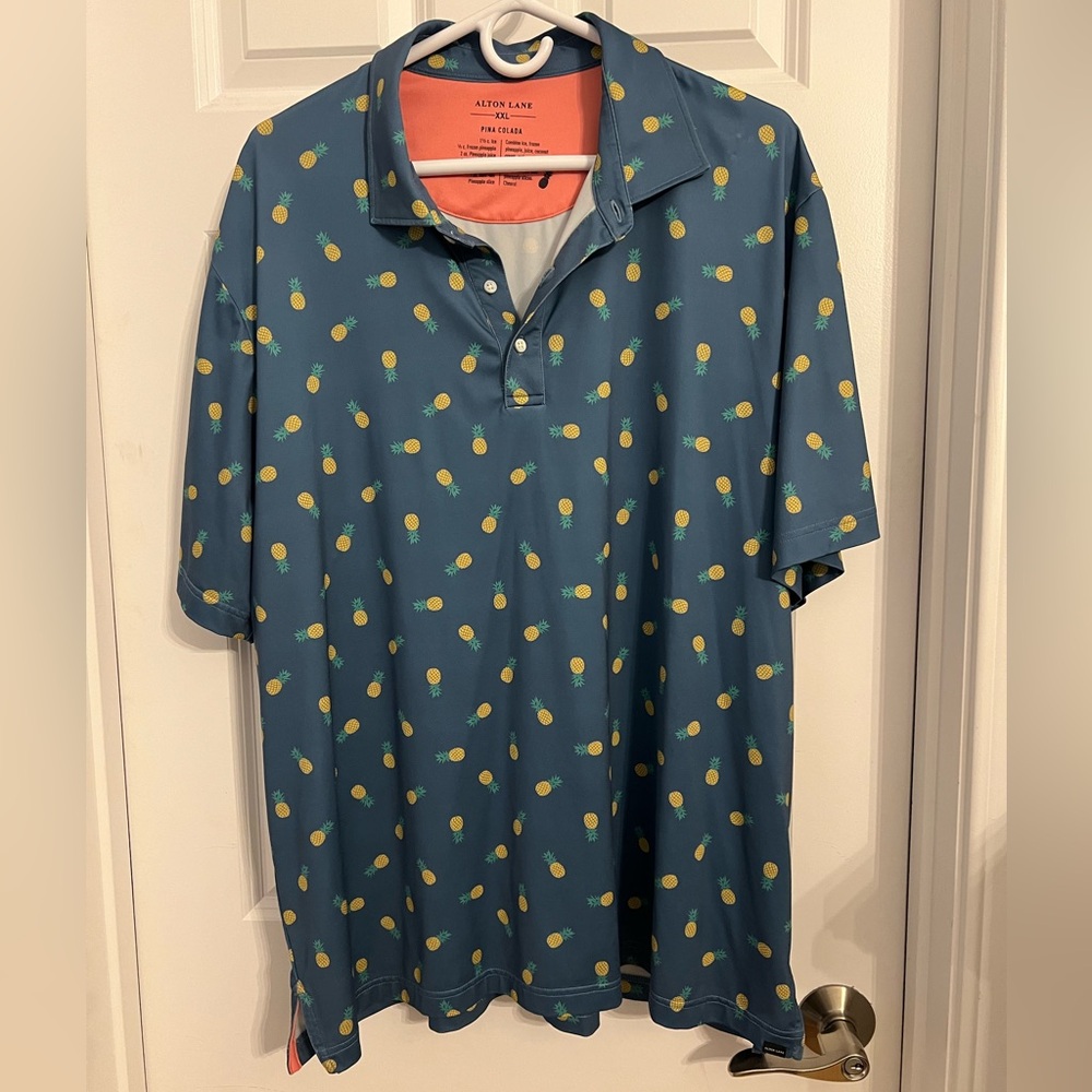 Alton Lane XXL blue piña colada themed polo shirt